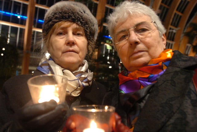 Pictured in the Sheffield Winter gardens in 2007, where the Holocaust Memorial Day service was held. Seen is the Lord Mayor of Sheffield Coun Jackie Drayton, and the leader of the council  Coun Jan Wilson with candles.