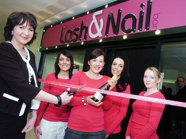 Rebecca Taylor, (middle) formally of Locks and Lashes, has expanded her business by opening new premises 'The Original Lash and Nail bar', in the Frenchgate Centre. Julie Wilson, Success Doncaster Programme Manager, officially opened the bar along with Rebecca Murray, Beauty Therapist, Rebecca Taylor, owner, Rachael Riches, Manager/nail Technician and Laura Ellis, Nail Technician in 2009
