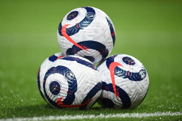 Premier League match balls. (Photo by Oli Scarff - Pool/Getty Images)