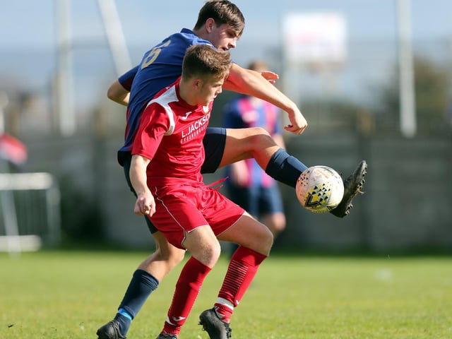 Horndean's McKenzie Morgan, nearest camera, and Jack Heath. Picture: Chris Moorhouse (111020-21)