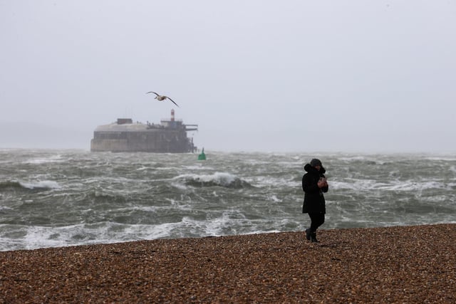Spitbank Fort could be seen being battered by the waves. Photos by Alex Shute