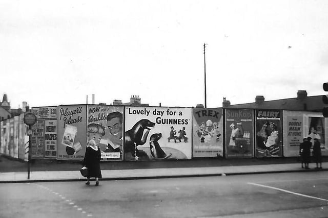 Adverts on York Road in the late 1950s. The photo is thought to have been taken from Elwick Road. Photo: Hartlepool Library Service.