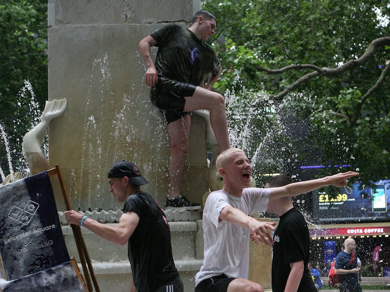 A photo showing more fans creating a scene in Leicester Square ahead of the UEFA Euro 2020 Group D match between England and Scotland at Wembley Stadium. Train operators said many services were sold out to the vast quantity of fans travelling to London for the match on Friday.