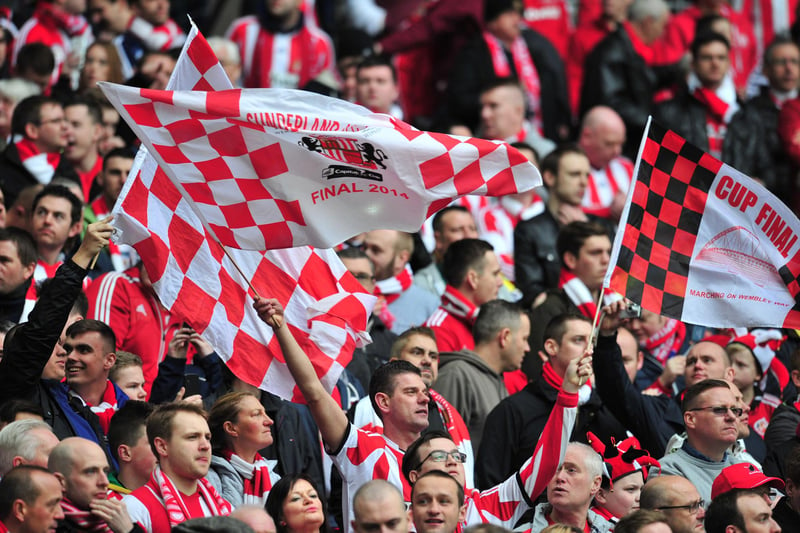 Sunderland supporters wave flags during the final against Manchester City at Wembley.