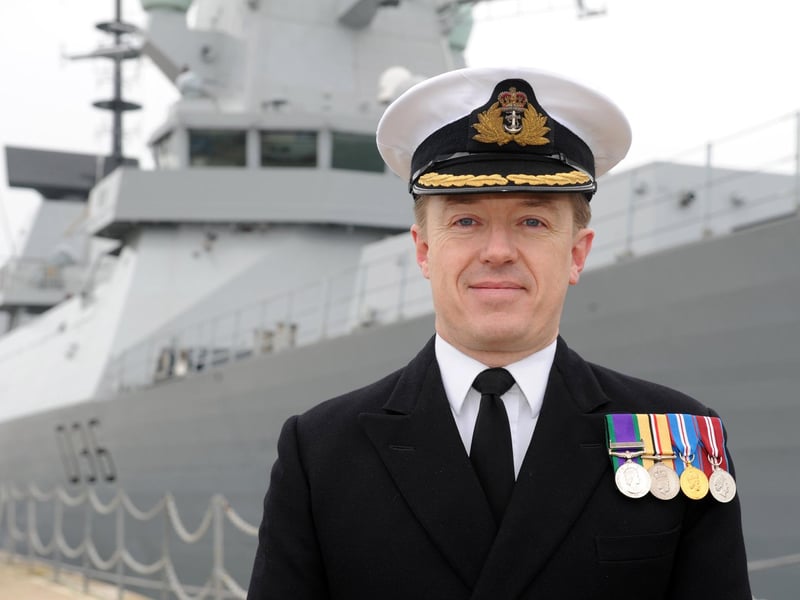 HMS Defender Commissioning Ceremony at the Portsmouth Naval Base 21st March 2013.  Commander Philip Nash, Commanding Officer of HMS Defender. Picture: Paul Jacobs  (13802-18)