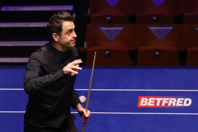 Ronnie O'Sullivan celebrates first-round victory on Saturday at The Crucible.