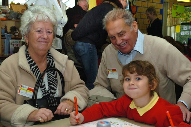 Pictured at Reignhead Primary school, Platts Drive, Beighton, where  an open learning day with grandparents was held. Seen is  Pat and Alan Mayfield with their grandaughter Jordan Methley back in 2006