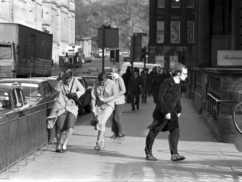 "Almost got blown over in the fifties. Really quite dangerous. Left Edinburgh in 1962. At last, my hair looked reasonable."