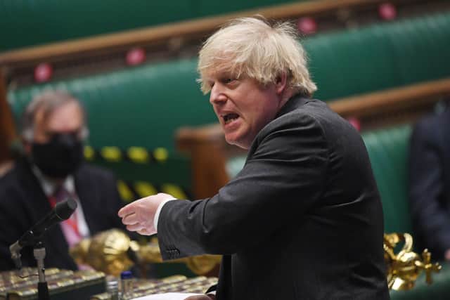 Prime Minister Boris Johnson during Prime Minister's Questions in the House of Commons, London. Issue date: Wednesday February 24, 2021. Photo credit should read: UK Parliament/Jessica Taylor/PA Wire