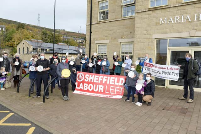 Campaigners put plates outside the constituency office of Conservative MP Miriam Cates in Stocksbridge, Sheffield in protest at her voting against free school meals for children during the holidays