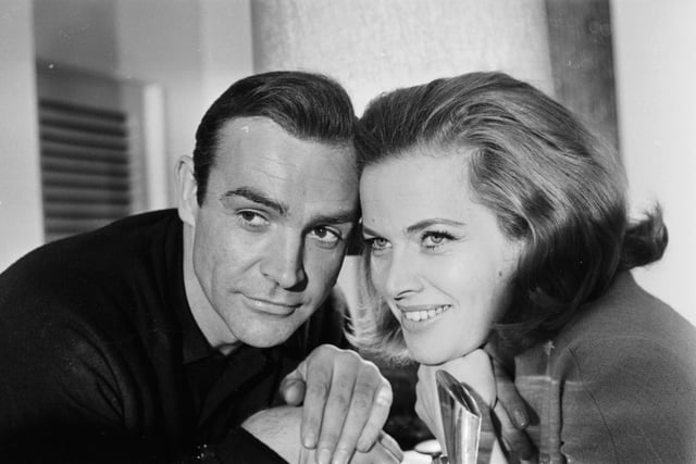 James Bond actors Sean Connery and Honor Blackman, to promote the film 'Goldfinger', 1964.