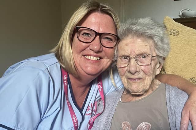 Winifred with St Luke's Community Nurse Fiona Maguire