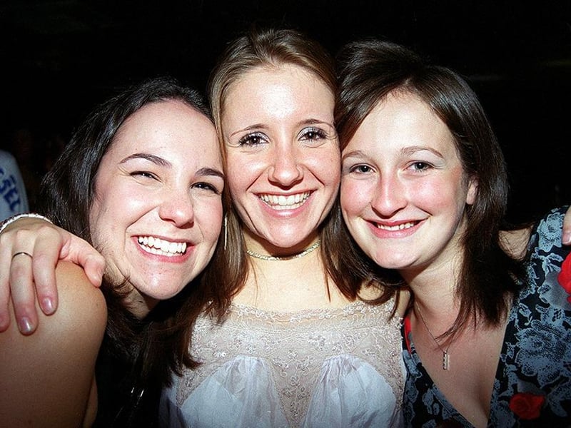 Sarah, Nicoletta and Rebecca enjoying the Sheffield University Freshers Mania event in the Octagon Centre in September 2003 