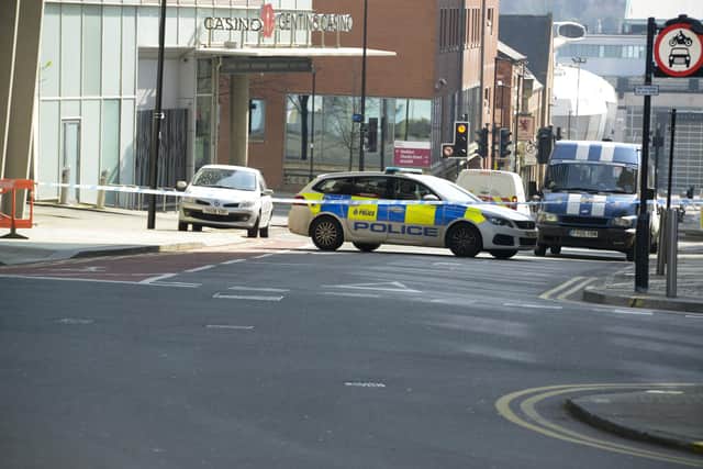 A police cordon is in place in Sheffield city centre today