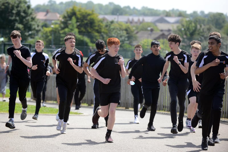 Mortimer Community College students held their own Cancer Research Race for Life event in 2019 and here are some of the runners taking part.