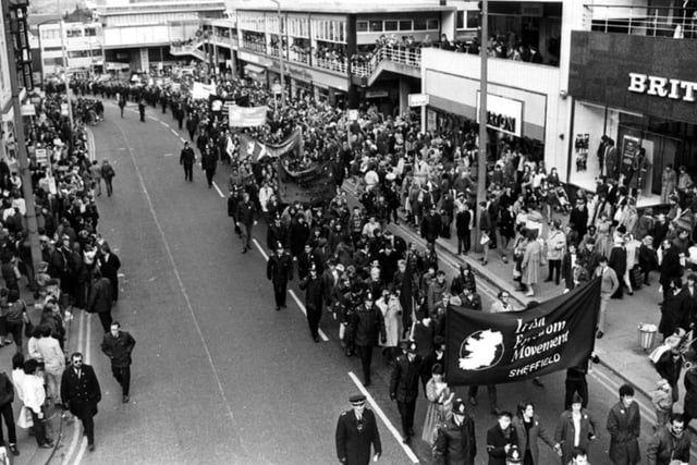 The Irish Freedom Movement march along Haymarket, in Sheffield city centre, in March 1984