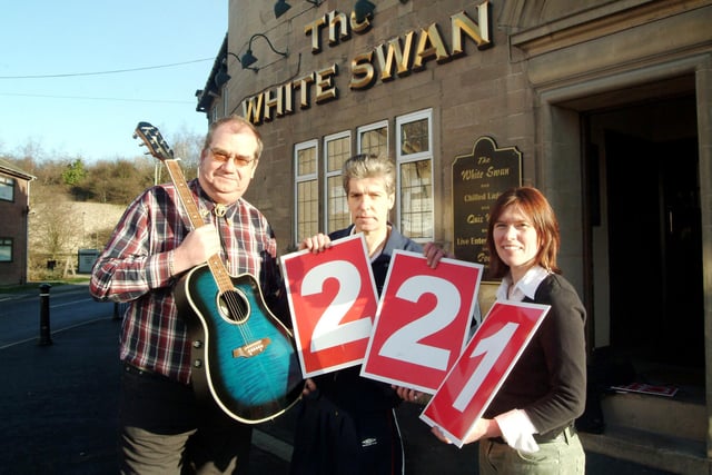 A presentation was made in 2007 of £221  to Helena Mair of the BHF by Bob Oakley Left and and Dave Thomson Landlord of The White Swan Pleasley .
The money was raised from a fund raising evening at the pub at Christmas