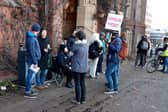 Univerity strike. .Pickets at Firth Court