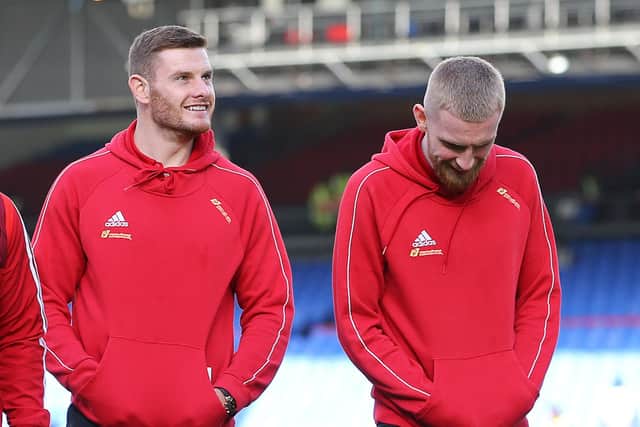 Sheffield United’s Jack O’Connell and Oli McBurnie share a joke: Paul Terry/Sportimage