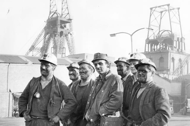 Boldon Colliery pit head and employees in November 1969.