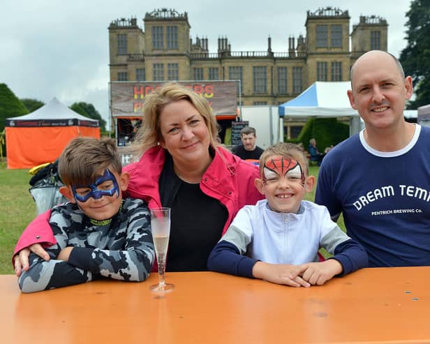 The Bowater family of Seb, Deb, Ben and James enjoy the 2021 Great British Food Festival at Hardwick Hall. The event returns there this year and is at Wentworth Woodhouse, Rotherham for the first time