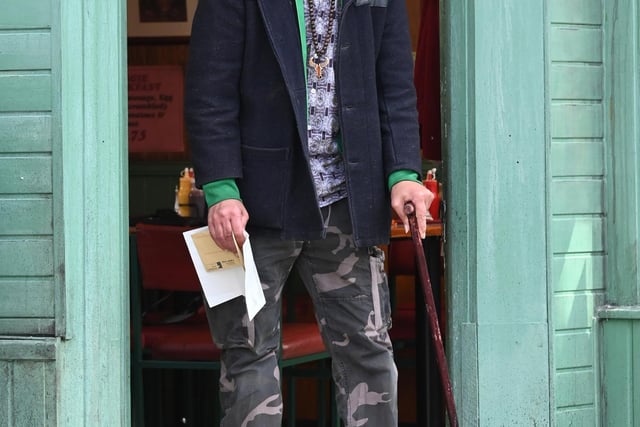 Paul Barber, who plays Horse, filming for The Full Monty Disney+ TV series in Manchester