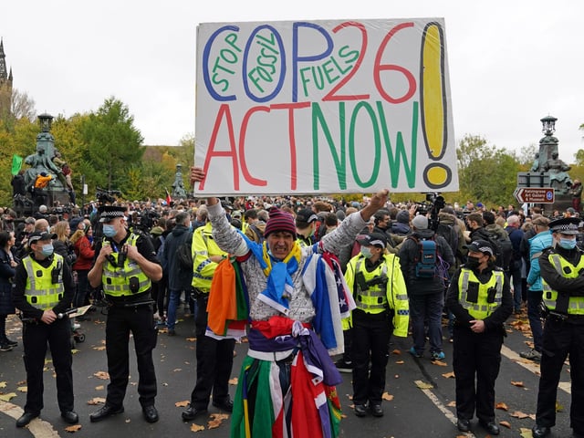 Demonstrators during the Fridays for Future Scotland march through Glasgow during the Cop26 summit in Glasgow. There is also a significant police presence in Glasgow over the weekend.