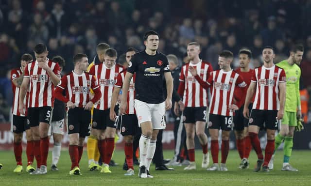 Former Sheffield United star Harry Maguire returned to Bramall Lane with Manchester United in November. Photo: Darren Staples/Sportimage
