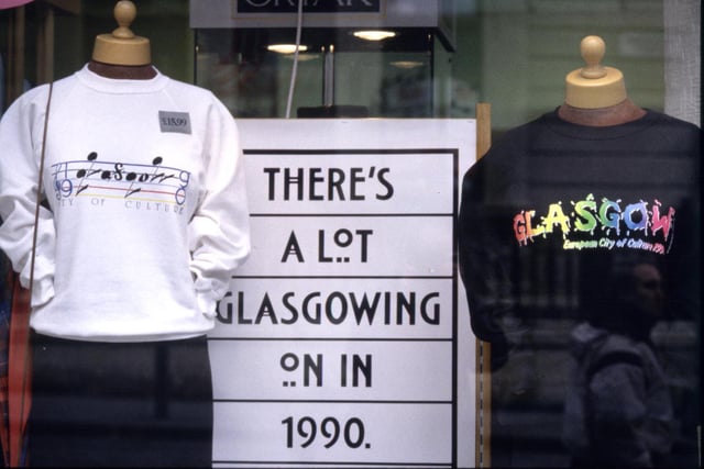 Shops were selling sweatshirts with the Glasgow European City of Culture logos in August 1990