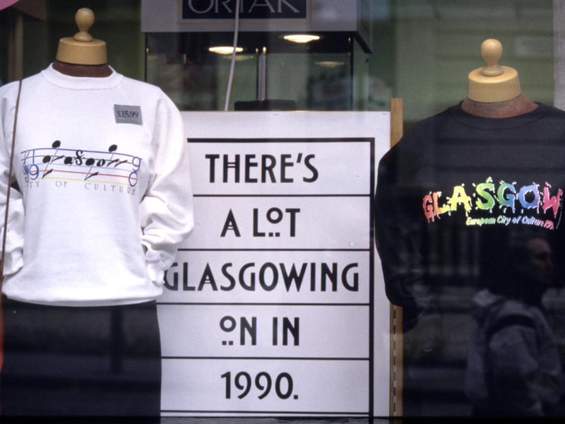 Shops were selling sweatshirts with the Glasgow European City of Culture logos in August 1990