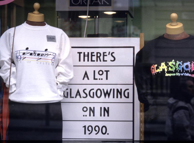 Shops were selling sweatshirts with the Glasgow European City of Culture logos in August 1990