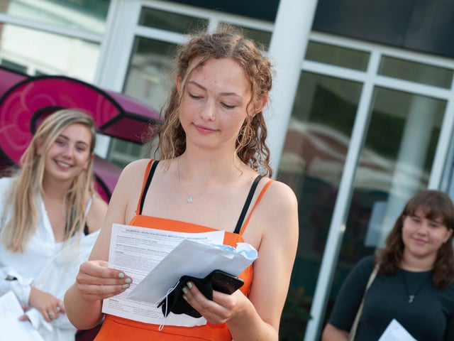 Tess Grant collects her results at Havant and South Downs College. Picture: Duncan Shepherd