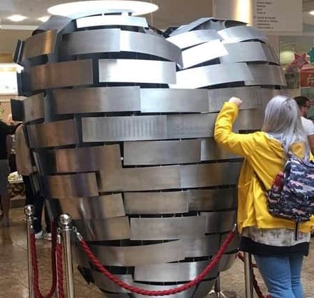 Anyone can get their name added to the Heart of Steel sculpture at Meadowhall in Sheffield, with the money going to the British Heart Foundation charity