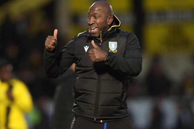A delighted Darren Moore heaped praise on his Sheffield Wednesday players after they earned a third consecutive win in tough conditions away to Burton Albion. Photo: Steve Ellis.