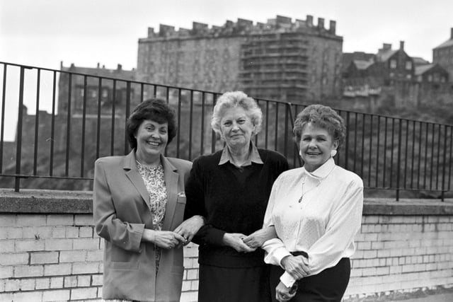 Isma Florence, Chris Summers and Eiuleen O'Malley, staff from Goldbergs department store in Edinburgh, which announced it was closing down in February 1990.