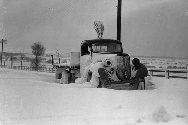 An abandoned truck at Pelton Fell, in a scene from 62 years ago.