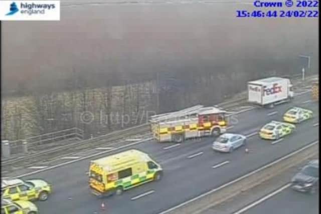 Emergency services were called the the M1 yesterday after a collision, which closed the southbound carriageway for several hours between junction 33 and junction 32