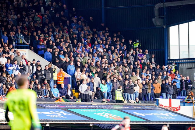 The Pompey fans in the away end at Portman Road standing up for their team!