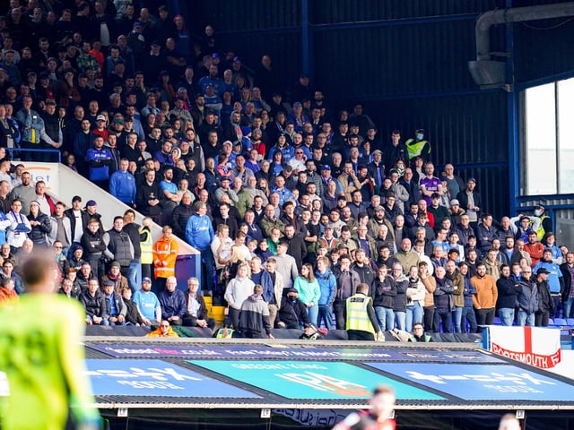 The Pompey fans in the away end at Portman Road standing up for their team!