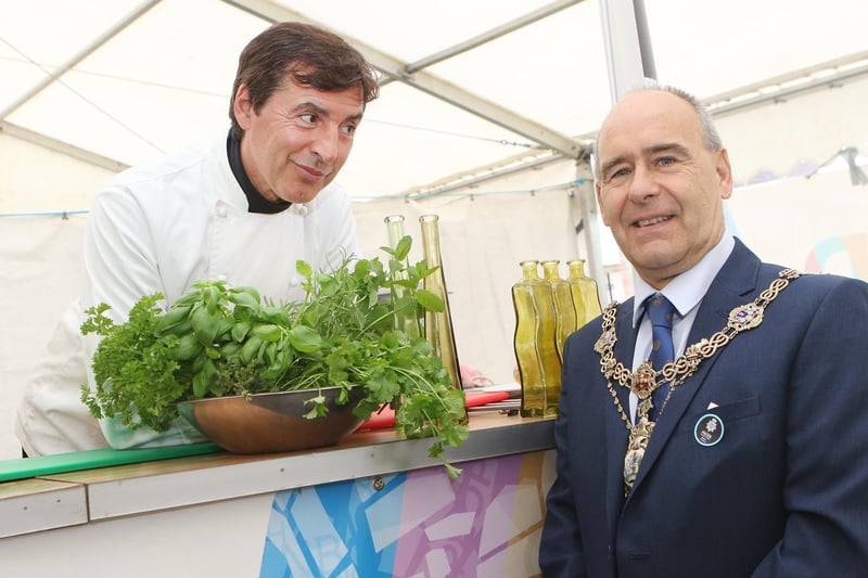 Worksop mayor Tony Eaton with TV chef Jean-Christophe Novelli.