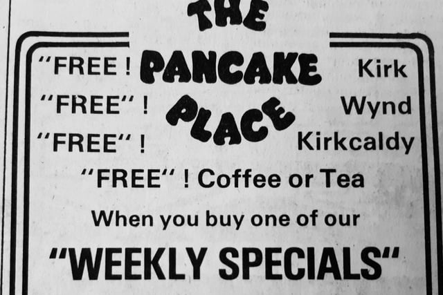 We're pretty sure everyone in Kirkcaldy went to the Pancake Place at some stage.
Little changed inside it over the many years it was based in Kirk Wynd.
In 19081 you could enjoy its weekly specials for just £1.65 ..!