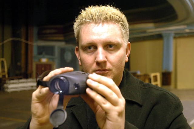 Mike Diskin of the Sheffield Paranormal Investigations with a night vision scope at the Abbeydale Picture House on the trail of any 'ghosts'.