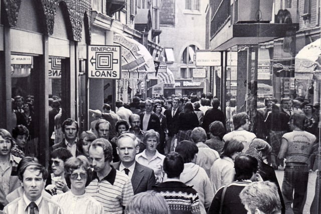 Chapel Walk is thronged with shops and shoppers in this picture from June 1979