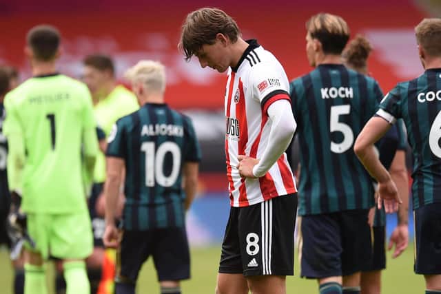 A dejected Sander Berge after Sheffield United's defeat to Leeds United at Bramall Lane