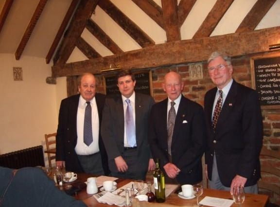 Tony Gray, Cllr Andrew Lewer, John Robinson and Keith Johnston enjoy the Conservative Policy Forum's Political Supper at the Old Original Bakewell Pudding Shop in 2012