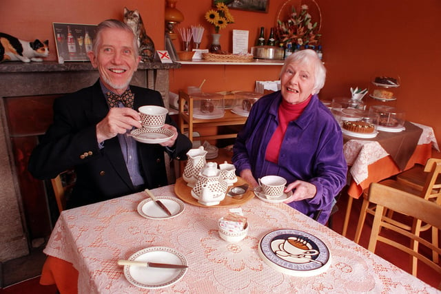 The cottage tea room in Ashford in the water, which won a national award in 1998 pictured are owners Bill and Betty Watkins celebrating with a cup of tea.