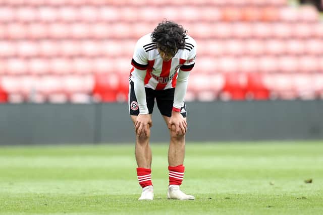 Despair for United's Hassan Ayari in the Professional Development League Play Off Final match between Sheffield United U23 and Birmingham City U23 at Bramall Lane (Photo by George Wood/Getty Images)