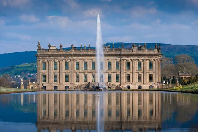 Chatsworth's garden spans 105 acres, including miles of footpaths, extravagant water features, outdoor art exhibitions.