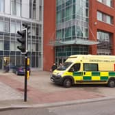 An ambulance parked just off Eyre Street, at the Furnival Street roundabout in Sheffield city centre on Sunday, November 13. Yorkshire Ambulance Service said it was called shortly after 9am to what it described as a 'medical incident'