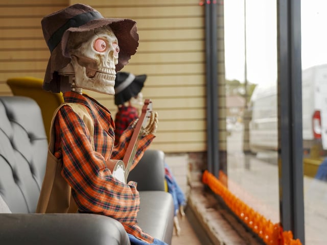 Hallowe'en window decorations at Talbot's Upholstery in Southey Sheffield. Picture Scott Merrylees